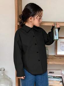 Dazy Kids 女童休闲风格衬衫，背面镂空，蝴蝶结设计，百搭时尚，适合日常穿着 - 黑色 - 查看 4