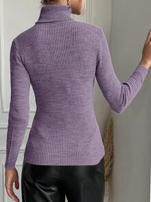 EURMUSE Women's Basic Solid Color Turtleneck Long Sleeve Sweater For Everyday Wear,Jumper,Cream Jumper,Jumpers,Black Jumper,Womens Jumper,White Jumper,Women's Jumper,Women's Jumpers,Winter Clothes - Lilac Purple - View 6