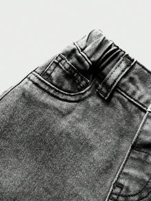 SHEIN 女婴刺绣爱心休闲宽松粉色可爱牛仔裤