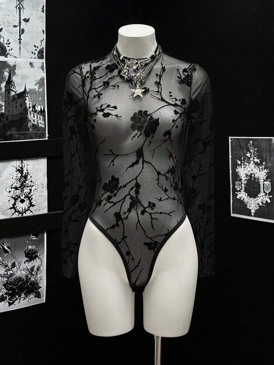 EgrlEra 女士性感蕾丝复古长袖紧身衣