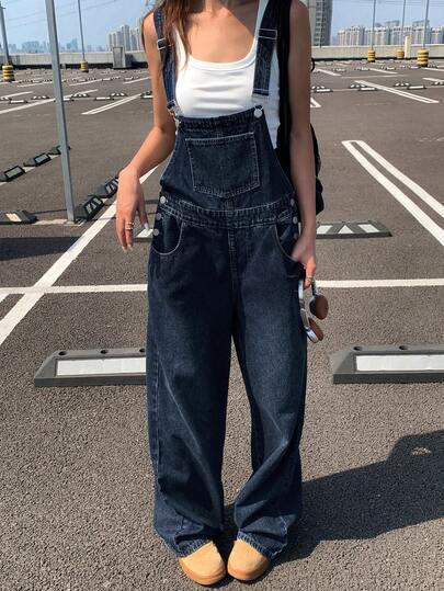 DAZY Women's Loose Casual Denim Bib Overalls Y2k