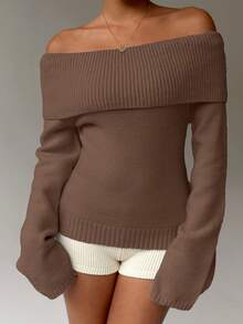 SHEIN Clasi Áo len chui đầu cổ tròn màu trơn - Cà phê nâu - Xem 6