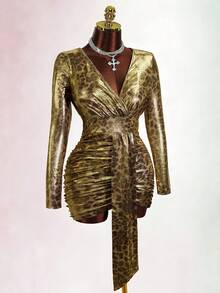 BamGleam 时尚性感豹纹金属紧身迷你连衣裙 - 彩色 - 查看 1