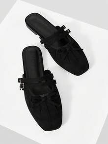 MOTF PREMIUM VINTAGE COMFORTABLE CASUAL BOW DECOR FLAT SHOES SPRING SHOES - Black - View 5