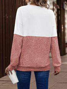 EMERY ROSE Sudadera holgada de estilo casual con parches de colores contrastantes y hombros caídos, para otoño - Multicolor - Ver 2