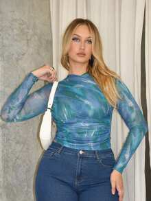 Arliah Camiseta de tie dye fruncido lateral - Verde - Ver 4