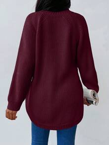 EURMUSE Áo len cổ lọ tay dài màu trơn có gân dành cho nữ, mùa thu/đông - Màu Đỏ Sâu - Xem 2