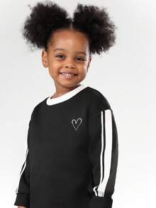 SUMWON Black Hoodie And Pants Co-Ord Set With Heart Print And Side Stripes For Kids Casual Wear - Black - View 5
