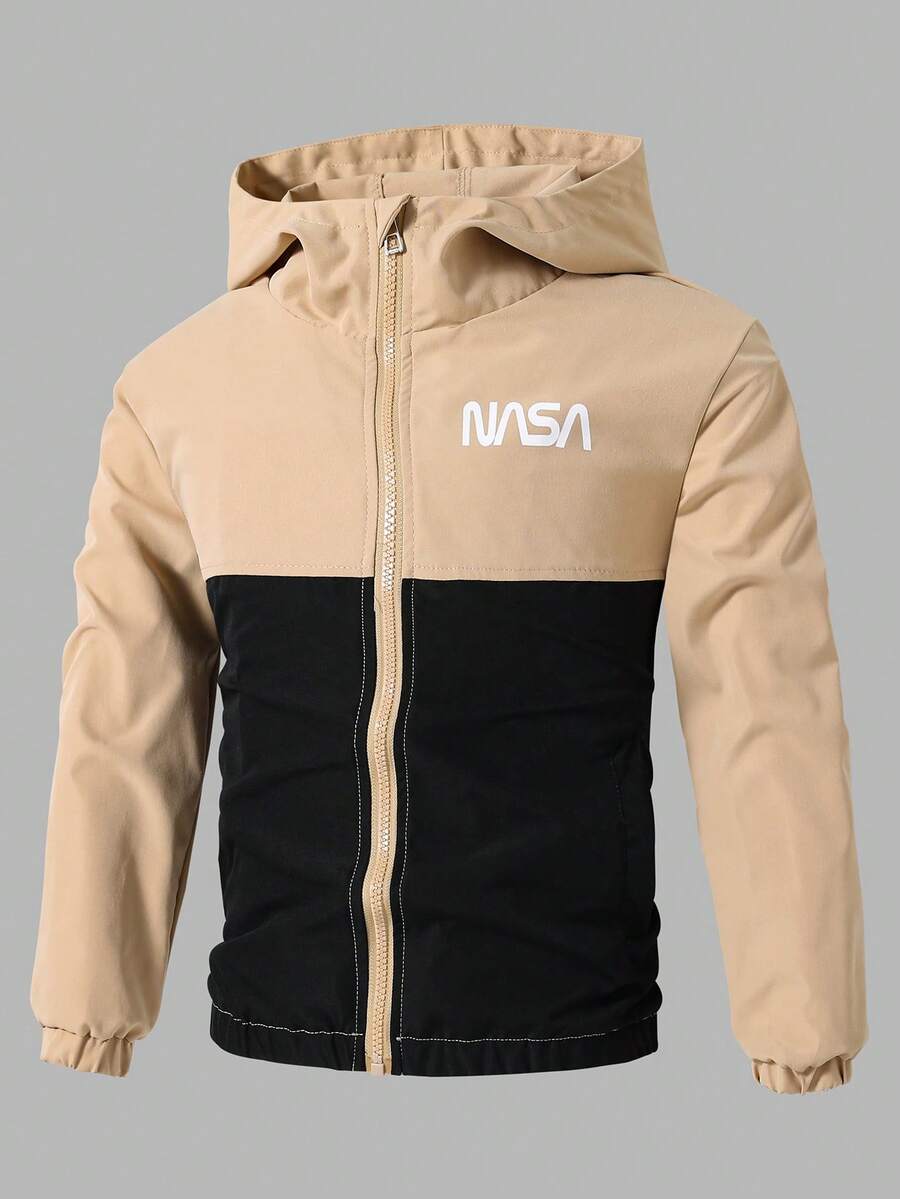 Giacca con cappuccio con chiusura lampo e colori a contrasto, di moda e casual, per adolescenti - Cachi - Visualizzare 1