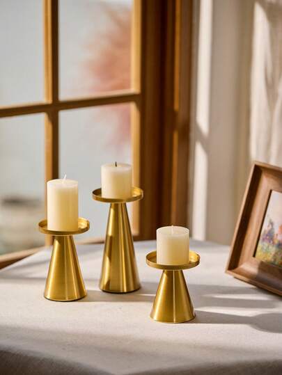 Cirelle 金色金属柱状烛台，现代铁制底座烛台，生日派对、婚礼、家居装饰、礼物的桌面摆饰