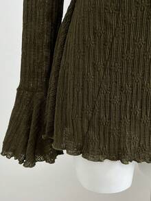 Elamini 2 件套女士秋冬时尚蕾丝花边吊带背心和蕾丝领带腰部 A 字迷你连衣裙套装 - 綠色 - 查看 6