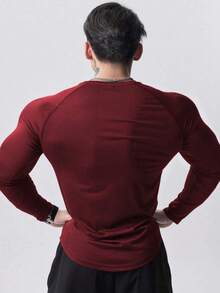 Gym Rark 男士字母和美国国旗印花圆领插肩长袖运动T恤 男士运动长袖T恤 - 紅色 - 查看 2