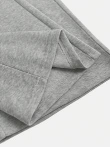 SHEIN Comfortable Casual Solid Color Knit Low Waist Wide Leg Teen Girl Sports Pants, Thermal Lined Winter Sports Pants, Wide Leg Sports Pants, Flared Sports Pants, Fleece Sports Pants - Grey - View 4