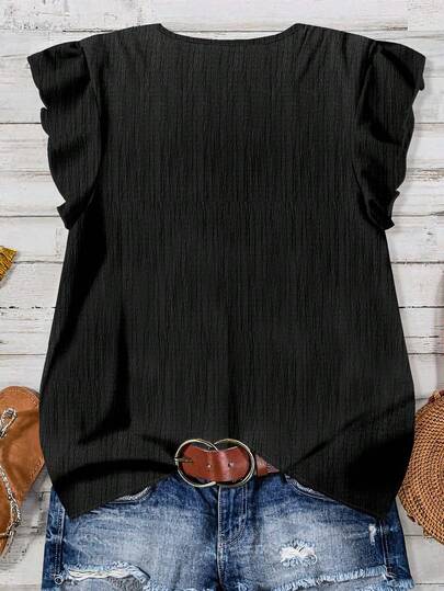 SHEIN LUNE Women's Solid Color V-Neck Single-Breasted Casual Shirt, Suitable For Summer,Summer Top