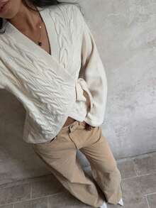 SHEIN Unity Cárdigan casual y versátil de mujer con nudo lateral en la cintura - Beis - Ver 5