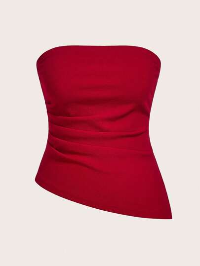 Auralis 大码女装秋冬时尚优雅舒适红色抹胸、外出上衣、派对上衣、俱乐部上衣