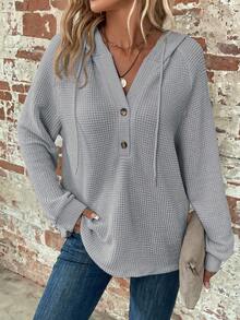 SHEIN Clasi Plain Style Solid Color Hooded Long Sleeve Pullover Sweatshirt,Long Sleeve Tops In Fall/Winter - Light Grey - View 7