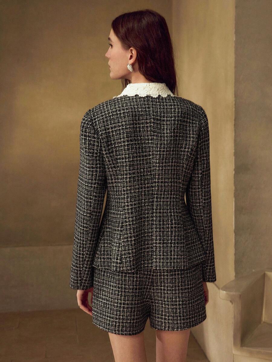 MOTF PREMIUM GUIPURE LACE COLLAR JACKET - Grey - View 2