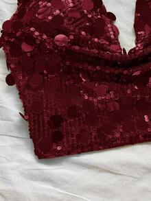 Soleia Áo cánh thắt nút cổ yếm sequin xanh lá cây mới, thích hợp cho tiệc trà chiều, dạo phố, nghỉ dưỡng, mặc nhiều lớp, tiệc tùng vào mùa thu/đông - Màu Đỏ Sâu - Xem 5