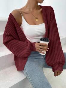 EURMUSE Áo khoác cardigan dệt kim tay loe trễ vai màu trơn thường ngày cho nữ - Rỉ Nâu - Xem 4