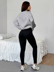 SHEIN EZwear 2 件纽约图案印花宽松圆领运动衫和紧身打底裤套装，春秋 - 彩色 - 查看 2