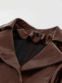 SHEIN Unity Plus Size Casual Loose Fit Notched Collar Trench Coat, Autumn Winter Fall - Coffee Brown - View 3