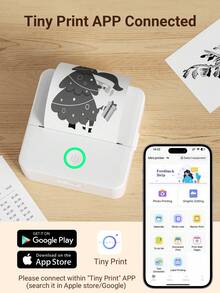 Teckwe Mini Printer, Inkless Sticker Maker, Free Cut Small Pocket Printer, Portable Thermal Printer For Photo Journal Notes Memo,Timy Print App Phone Connection With Thermal Printing Paper For Halloween DIY Decoration, Christmas Gift Back To School - White - View 3