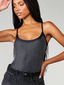 MISSGUIDED Körperanzug mit Strass-Ausschnitt und Nieten-Verzierung für Abendpartys - Schwarz - Übersicht 5