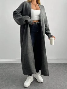 SHEIN Tall Dual Pocket Drop Shoulder Cardigan - Grey - View 4