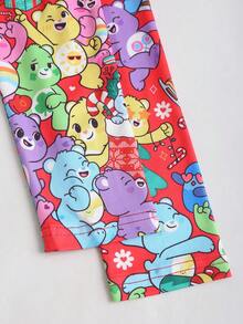 SHEIN X Care Bears SHEIN Unity Combinaison à col rond zippée à mi-hauteur avec imprimé d'ours de Noël rouge, manches longues. Combinaison confortable, décontractée, douce et mignonne pour les fêtes de Noël, les sorties, le port quotidien en automne/hiver - Rouge - Voir 4