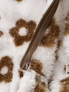 SHEIN Infant Floral Print Fleece Jumpsuit, Stylish - Brown - View 4