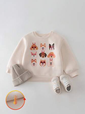 THE HAPPY LOOK Cartoon Animal Print Soft Knit Crew Neck Long Sleeve Pullover Sweatshirt For Young Girls