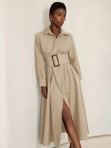 Aveloria Modichic Váy sơ mi tay dài cài nút cao cấp kiểu Pháp thanh lịch dành cho nữ - Màu Khaki - Xem 4