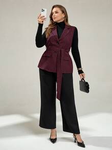 Auralis Plus Size Women's Spring And Autumn Fashion Casual Loose Comfortable Daily Purplish-Red Suit Vest Jacket, Old Money Style,Work Wear,Business Casual Women,Fall,Office For Women,Women Blazer/Winter