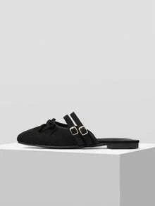 MOTF PREMIUM VINTAGE COMFORTABLE CASUAL BOW DECOR FLAT SHOES SPRING SHOES - Black - View 2