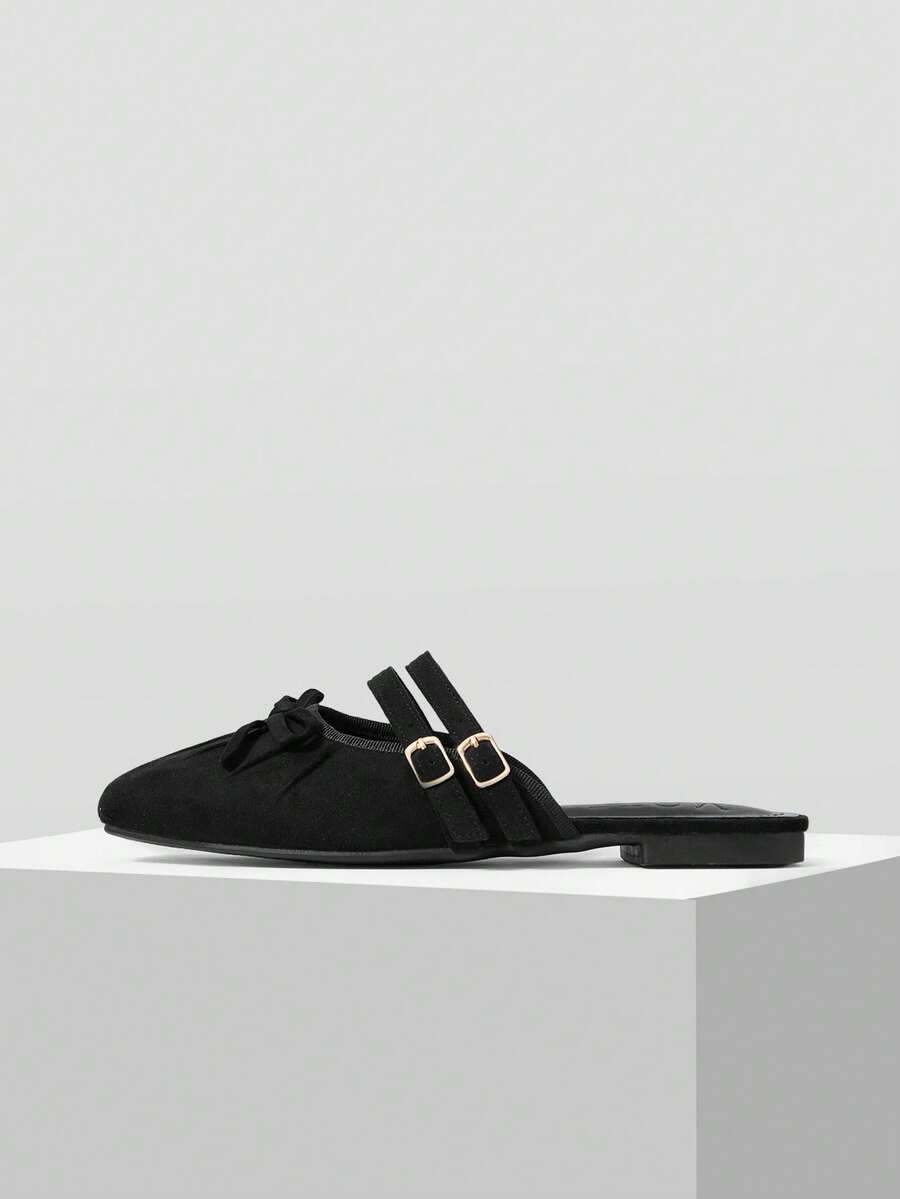 MOTF PREMIUM VINTAGE COMFORTABLE CASUAL BOW DECOR FLAT SHOES SPRING SHOES - Black - View 2