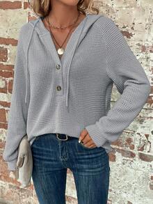 SHEIN Clasi Plain Style Solid Color Hooded Long Sleeve Pullover Sweatshirt,Long Sleeve Tops In Fall/Winter - Light Grey - View 4
