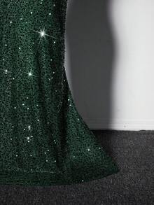 Viva Relle Plus Size Women Sleeveless Draped Neck Glitter Dress, Elegant For Holiday Party Clothes, Green For Christmas Maxi Sequin Women Outfi - Green - View 7