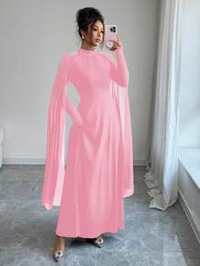 Elenzga Robe plissée élégante à col montant de haute qualité, mode féminine de luxe du Moyen-Orient