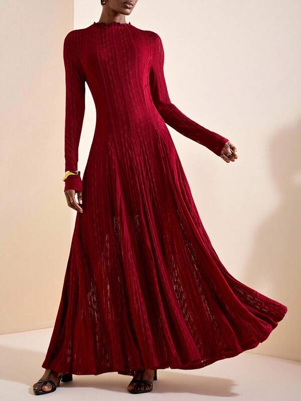 Zivah 20  Autumn And Winter New Style Elegant Romantic Wine Red Brushed Lace Jersey Ruffle Long Sleeve Large Swing Women Maxi Dress, Suitable For Dating, Concert Outfit, Halloween Clothes, Christmas, Night Out, Wedding Guest Dress, Birthday Party, Brunch Outfits For Women, Party, Dinner,Daily Outing, Party-A,Wedding Guest Dress Women