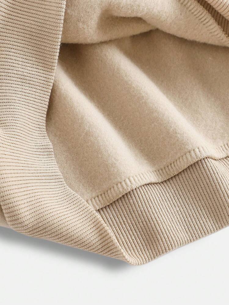 SHEIN Girlism 青少年女孩休闲校园街头风格字母和数字图案圆领运动衫和褶皱阔腿直筒裤针织运动服返校装 - 杏色 - 查看 4