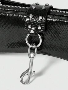 ROMWE Grunge Punk Women's Punk Edge Studded Shoulder Bag With Acrylic Chain Straps - Urban Streetwear Style Purse For Everyday Use