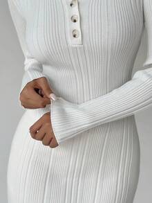 FavEase Women's Fashionable Collared Sweater Dress - White - View 4