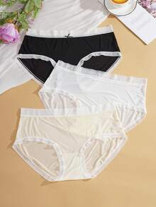 Plus Size 3pcs/Set Lightweight Breathable Bow Decor Elastic Briefs - Multicolor - View 1