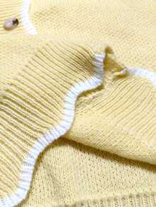 GlowEve CURVE 大码女款铁锈色花卉针织开衫，厚实，V领，色块，百搭，秋冬 - 淡黃色 - 查看 3