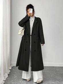 Elenzga 时尚复古硬币盖长款羊毛帽，秋冬 - 黑色 - 查看 3