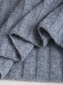 SHEIN Unity 女士简约甜美灰色灯笼袖高领宽松针织毛衣和裙子两件套，秋冬 - 灰色 - 查看 8