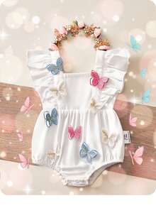 Newborn Baby Girl Cute Casual Butterfly Ruffle Romper, Summer