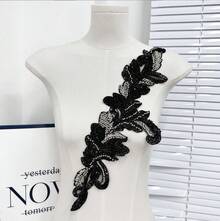 1件手工仿珍珠婚纱缝制珠饰蕾丝贴片闪亮黄色缝制亮片水晶珠饰紧身配饰DIY装饰礼服 - 黑色 - 查看 17