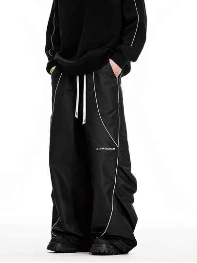 Street Life Pantaloni casual da uomo con stampa grafica in inglese americano, primavera/autunno